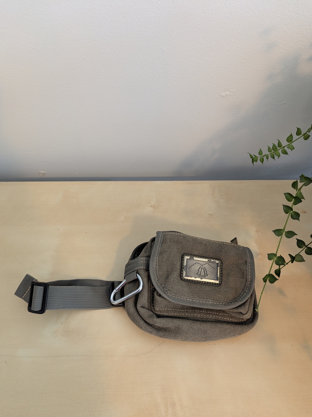 Gray Canvas Waist Bag with Front Pocket